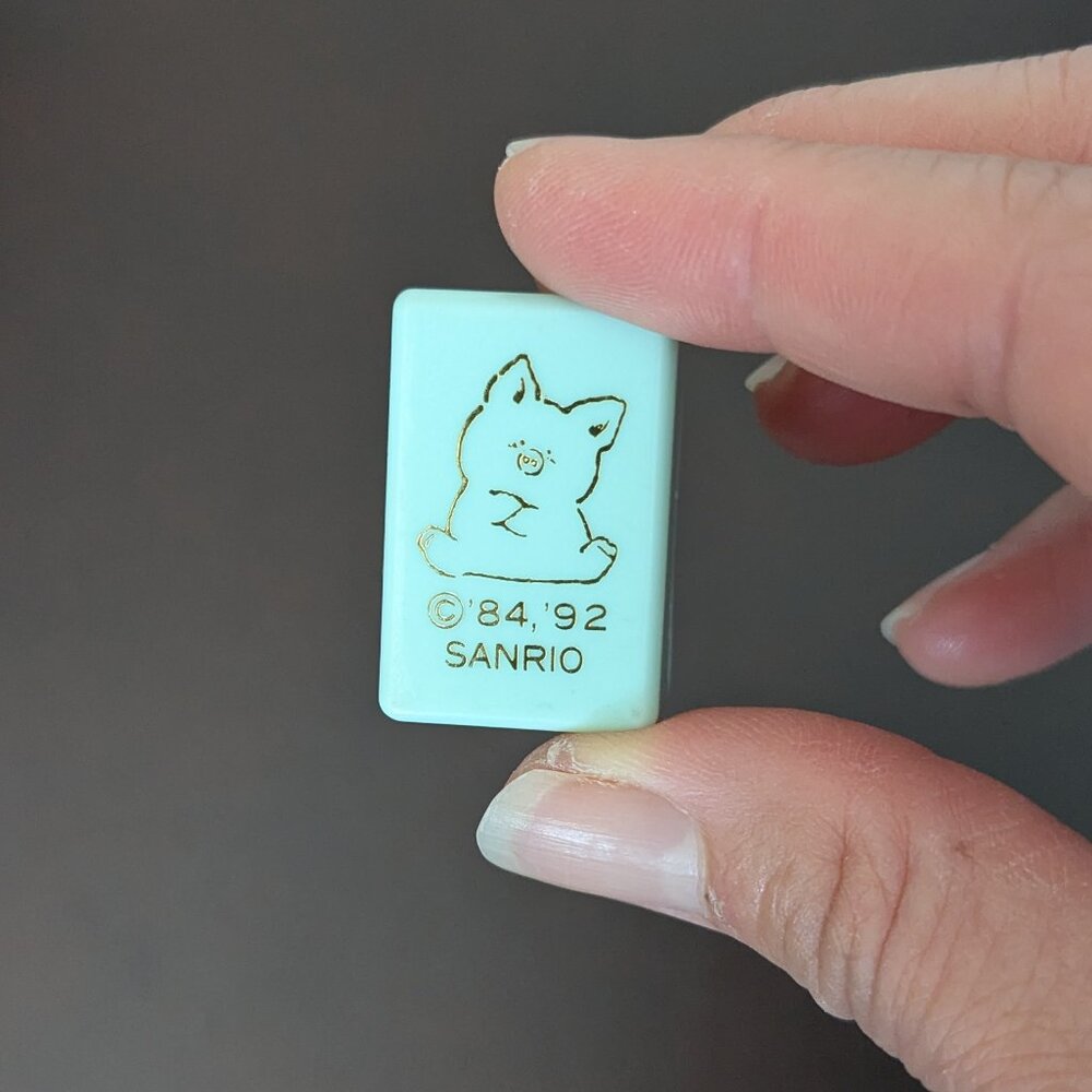Vintage 1984 1992 Sanrio Zashikibuta Pippo Pig mint green gold pencil sharpener